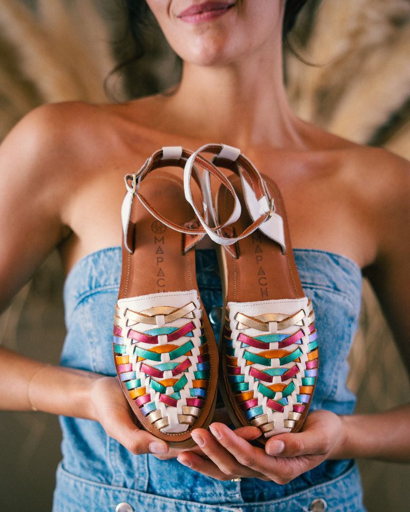 La Loma iris, sandale en cuir bovin et double crêpe beige