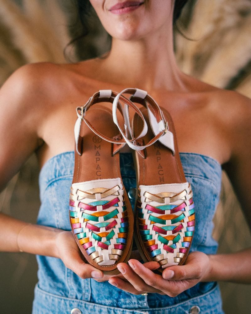 La Loma iris, sandale en cuir bovin et double crêpe beige