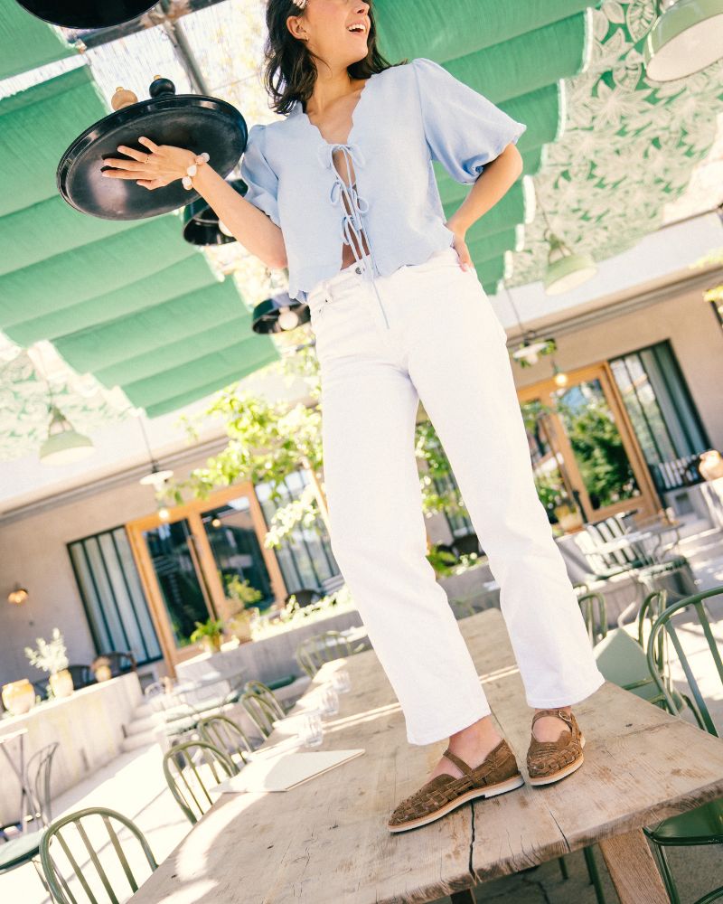 La Gaby suede moka, huarache en cuir bovin et crêpe beige