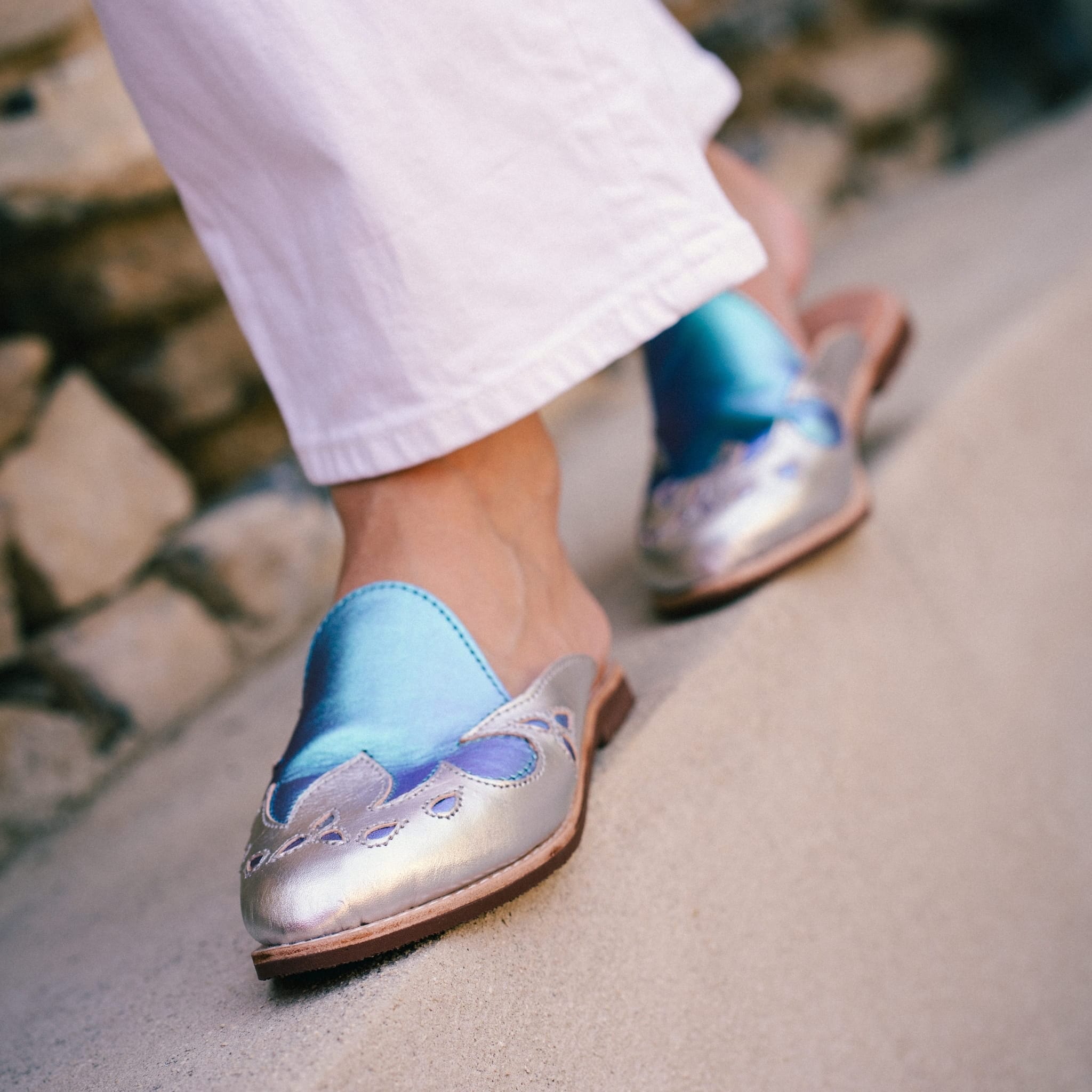 SANTIAGO ARGENT BLUE MERMAID - MULE FEMME MAPACHE